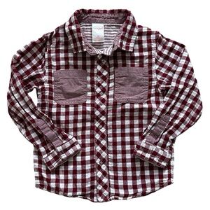 Cat & Jack Button-Front Shirt (100% Cotton Burgundy Gingham Plaid, Boys Size 5T)